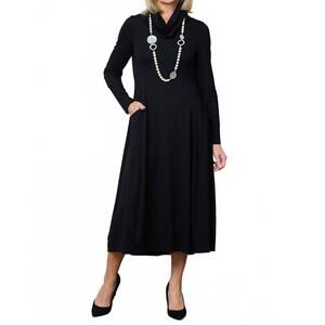 NEW NOEN long-sleeve cowl neck soft knit dress in black